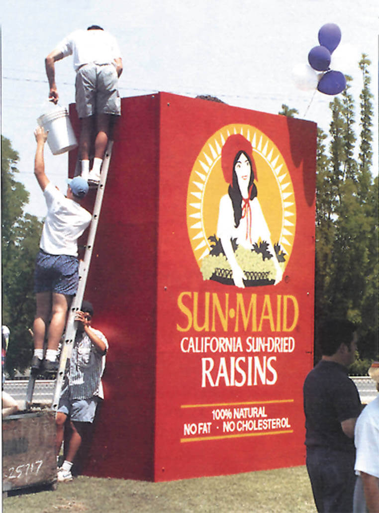 California State University students constructing a 12 foot by 8 foot raisin box